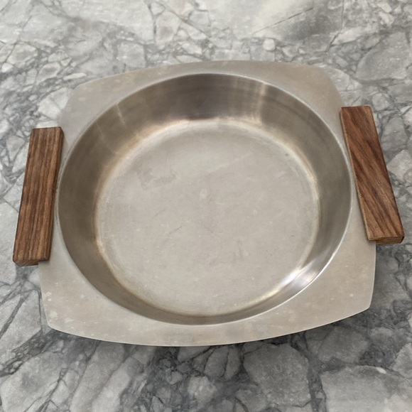 Vintage Stainless Steel Tray and Creamer with Teak Handles Made in Japan - Picture 3 of 7